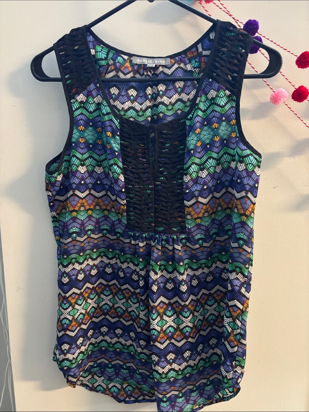 Daniel Rainn Multicolor Geometric Lace-Up Tank